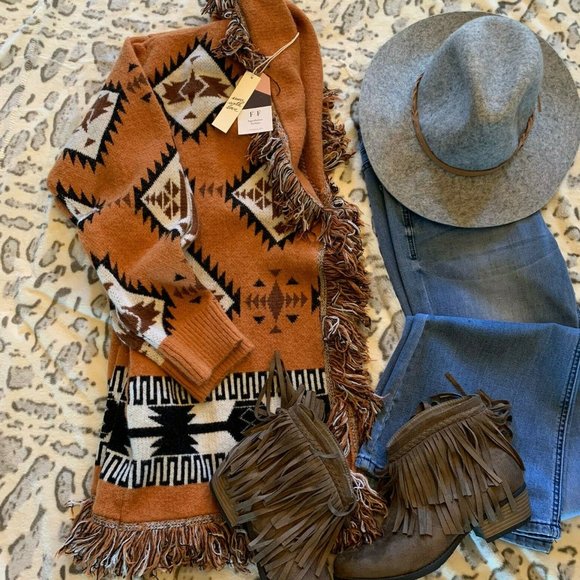 New Aztec Western Boho Tribal Cardigan Sweater - Picture 3 of 10